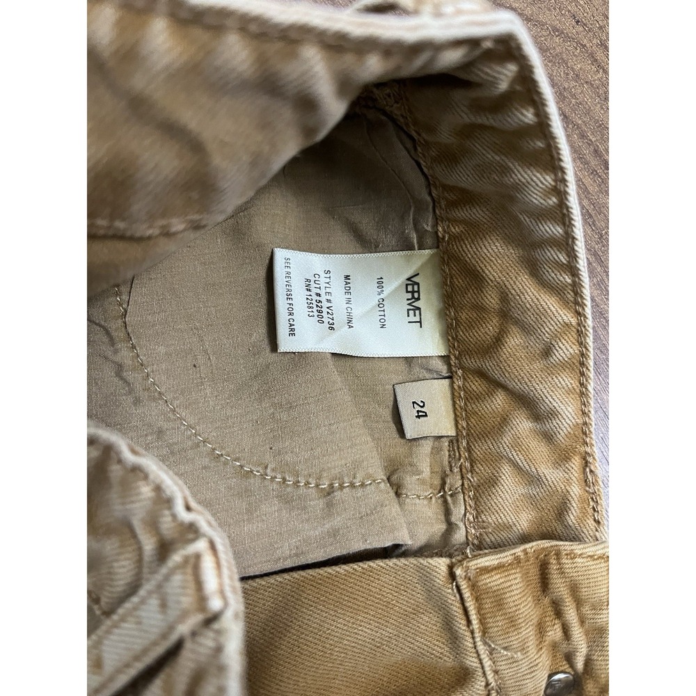 VERVET Kiss Of California Jeans Womens 24 Tan 90s Crop Flare Distressed - Picture 5 of 8